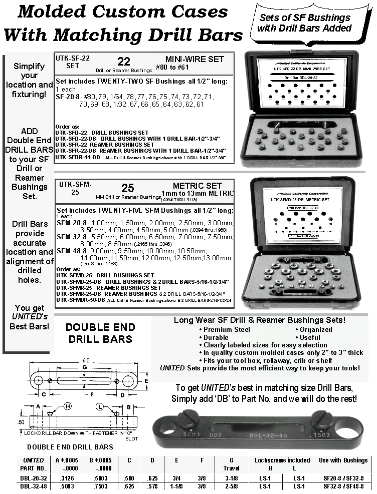 SF Bushing Sets -- 22 pc & 25 pc, Double End Drill Bars