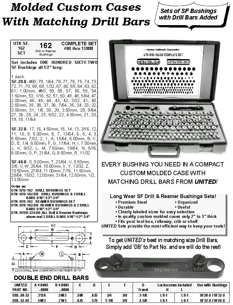 SF Bushing Sets -- 162 pc & Double End Drill Bars