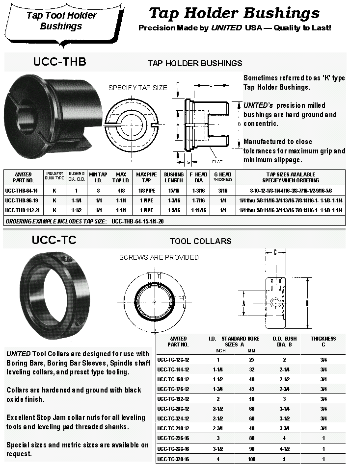 Tap Holder Bushings and Tool Collars